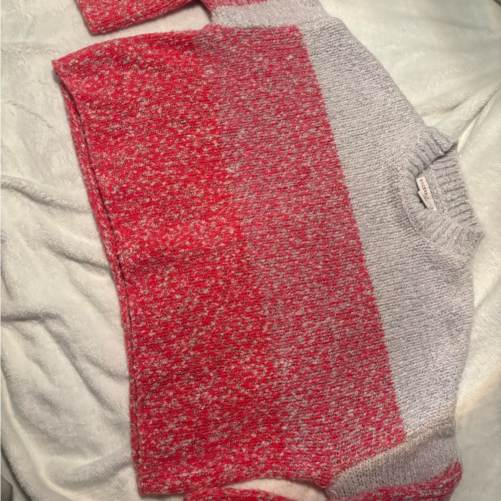 Red and Gray Crew Neck Sweaters with Textured Knit